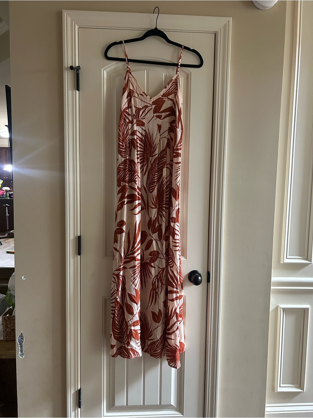 Patrons of Peace Cream Maxi Dress with Rust Leaf Print